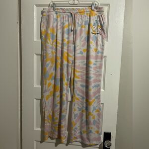 Smiley World Colorful Tie Die Drawstring Flare Pajama Lounge Pants Bottoms